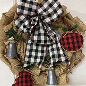 Christmas Wreath Burlap and Buffalo Plaid